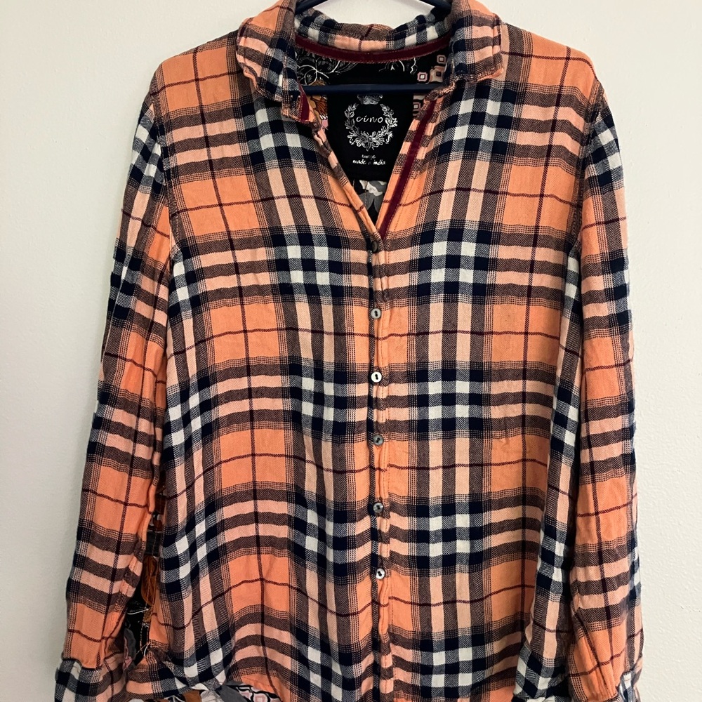 CINO Flannel top size large L. Super soft. Boho design on back of shirt.